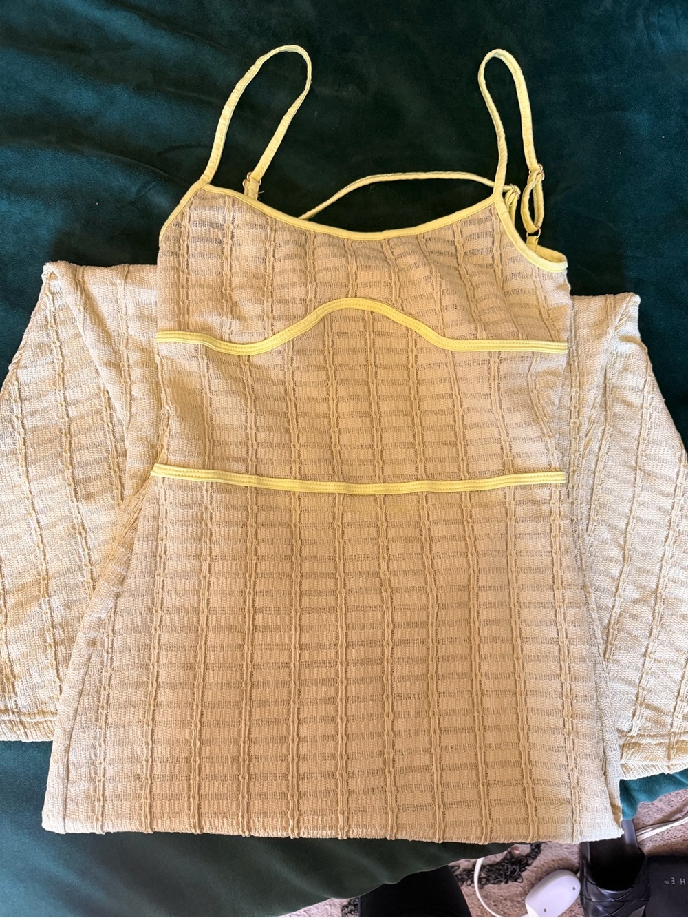 Women’s Knit Cami Dress with Contrast Trim - Cream/Yellow